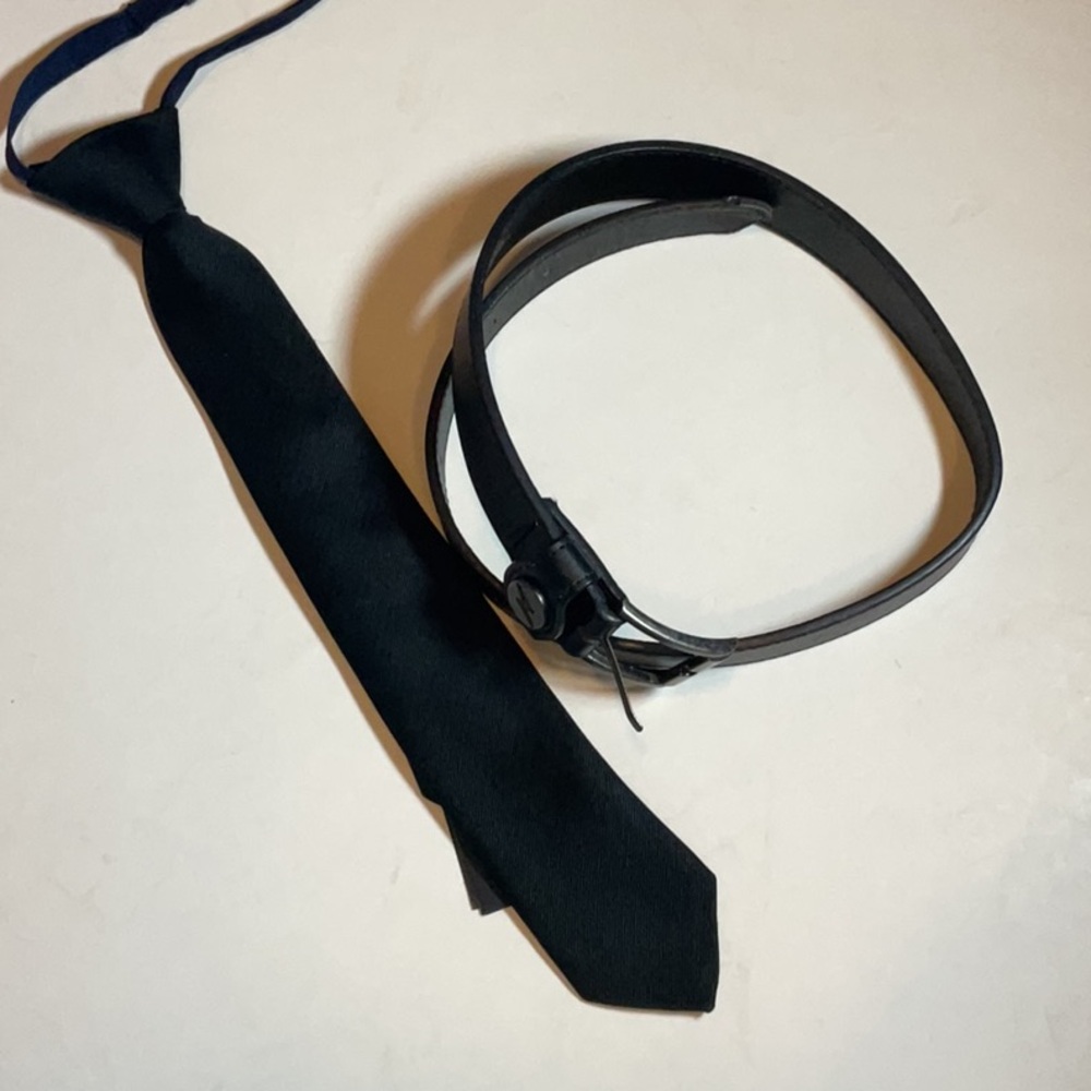 Black Tie and Leather Belt Size Small
